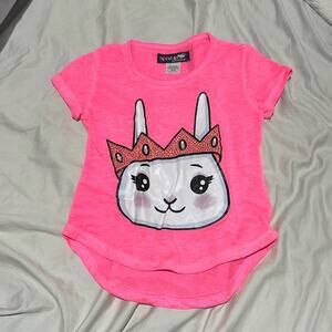 Sparkle by Stoopher 5/6 hot pink high low hemline short sleeve rabbit bling t